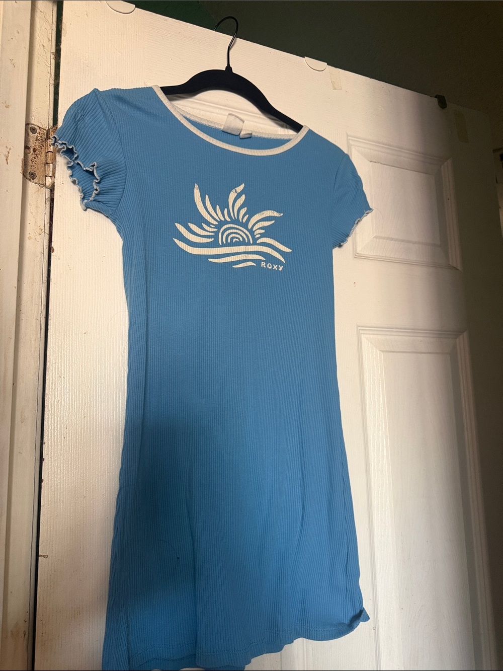 Roxy Light Blue Ribbed Tee Dress with White Sun Graphic